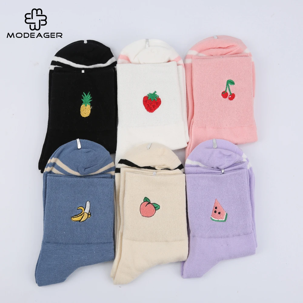 Модные милые корейские Хлопковые женские носки Modeager цветные с мультяшным