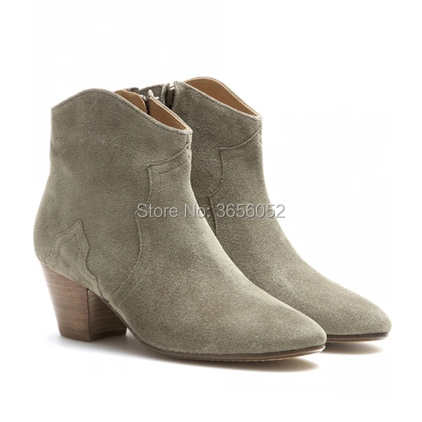 Фото Женские замшевые ботильоны Qianruiti, осенние ботильоны на среднем массивном каблуке, с боковой молнией, в винтажном стиле знаменитостей №2