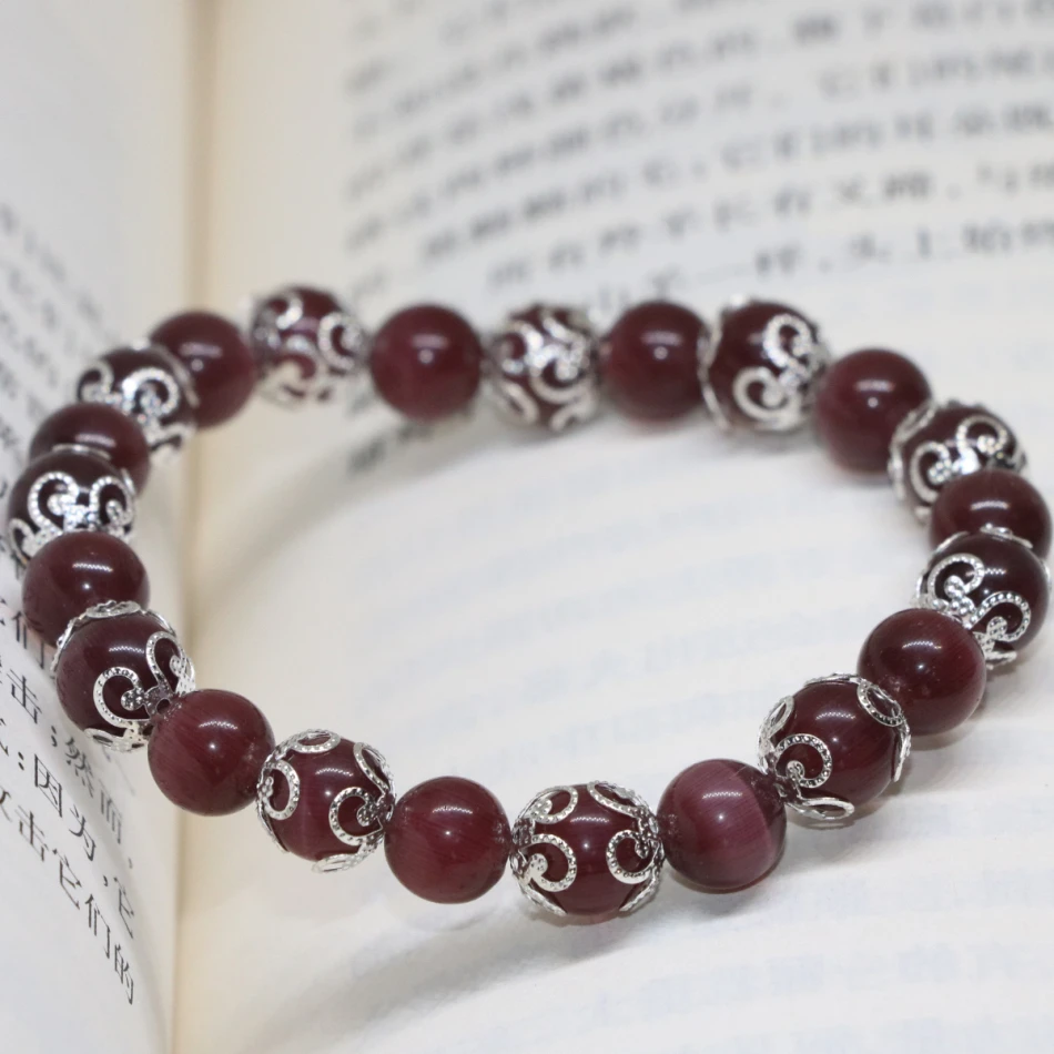 Оригинальный дизайн фиолетовые круглые опаловые Браслеты 8 мм с кошачьими