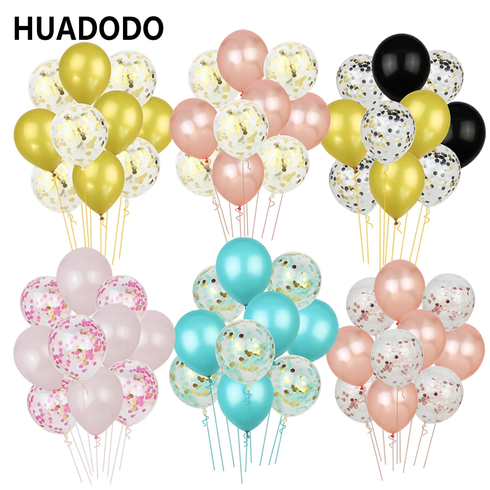 

HUADODO 10pcs 12inch Multi Air Balloons Gold Confetti Balloon Happy Birthday Wedding Decoration party Supplies