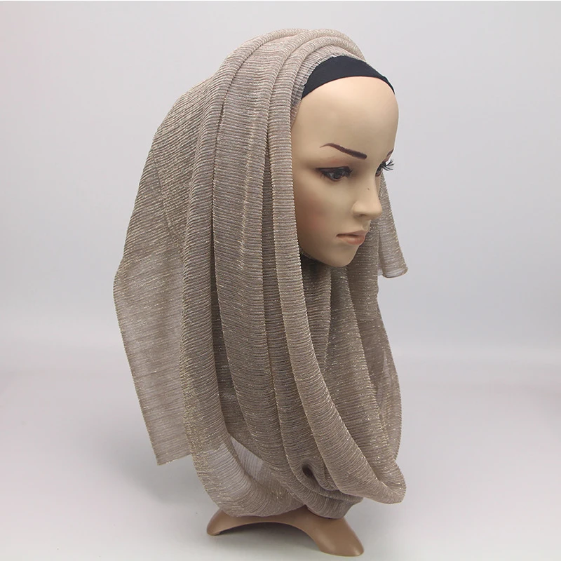 Женская Блестящая однотонная шаль Hijabs из эластичной пряжи мусульманский тюрбан