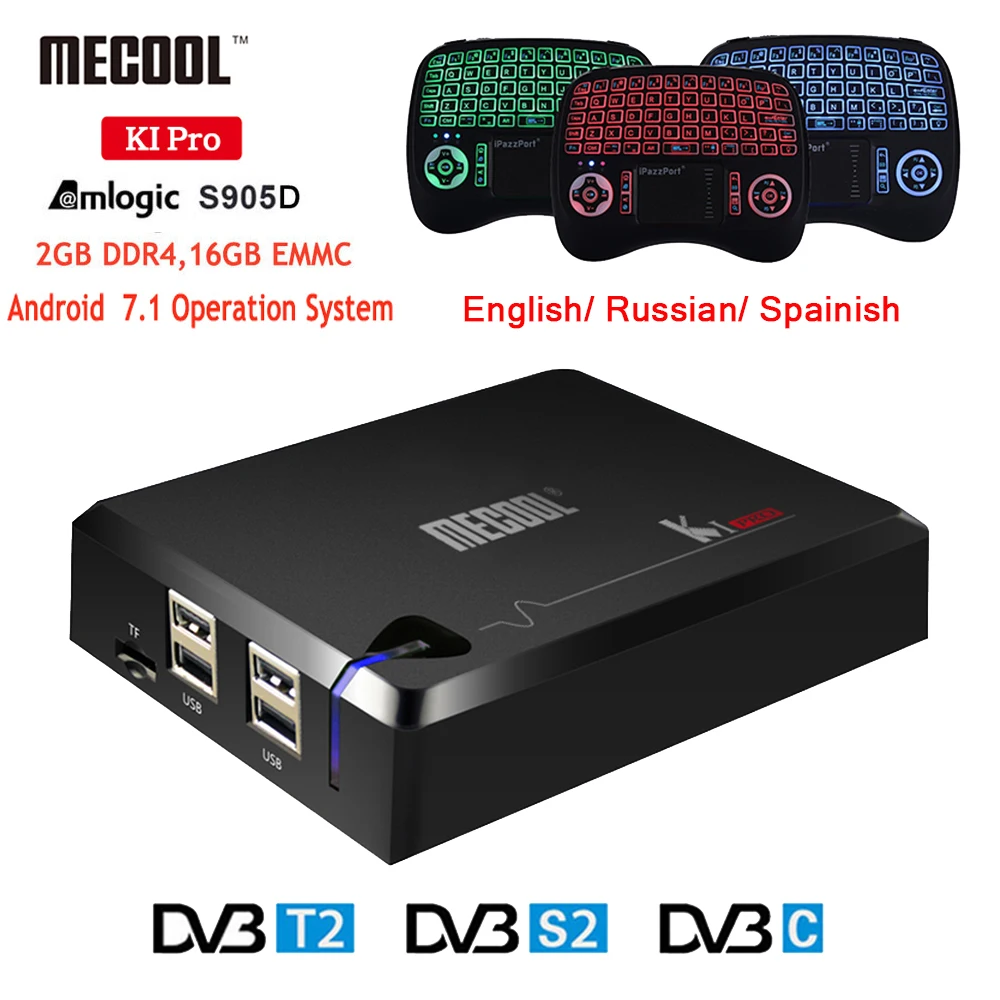 MECOOL KI PRO DVB Android 7 1 Smart tv Box Гибридный T2/DVB S2/DVB C Amlogic S905D Quad 2 Гб + 16 K1 5G wifi