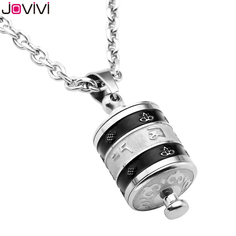 Black Silver Color Jovivi нержавеющая сталь открытый Ом Мани Падме гул Молитвенное Колесо Бутылка Контейнер урна памятная подвеска Мемориал ясень память - Окраска металла: Black Silver Color
