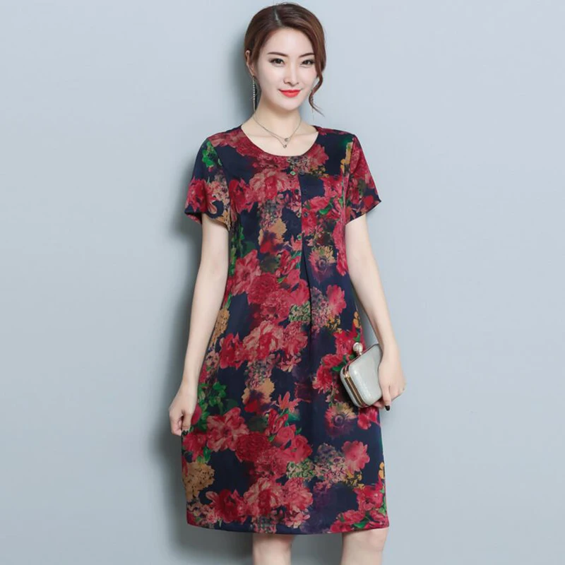 Женское платье из искусственного шелка с цветочным принтом новинка 2018 модное
