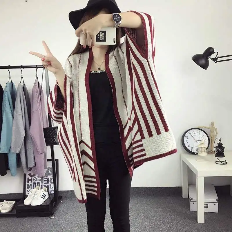 2017 Новая Осень Зима Корейский шаль Batwing Рукава женская Вязание Свитера Кардигана