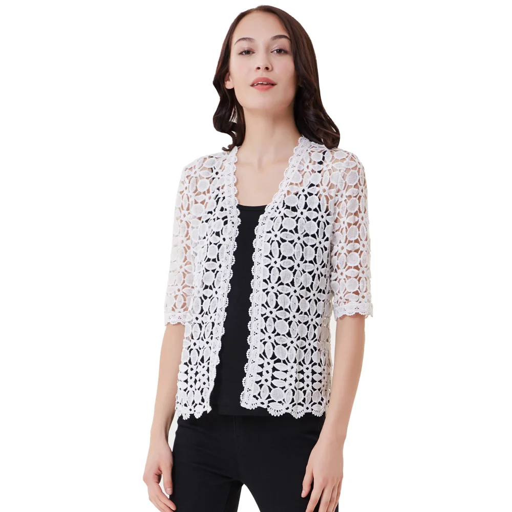 Женские Ретро винтажные полудлина рукава Открытый спереди кружева пальто с