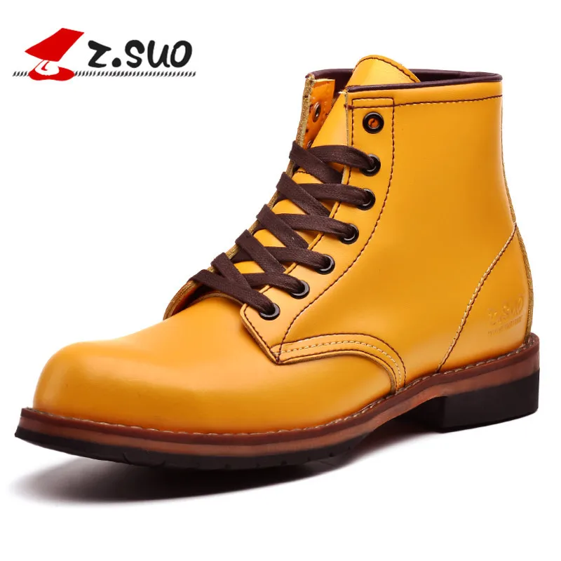 Z.SUO BRAND ZS16108 Autumn Men's Ankle Boots Fashion Round Toe Lace Up Short British 100% Genuine Leather Military | Обувь