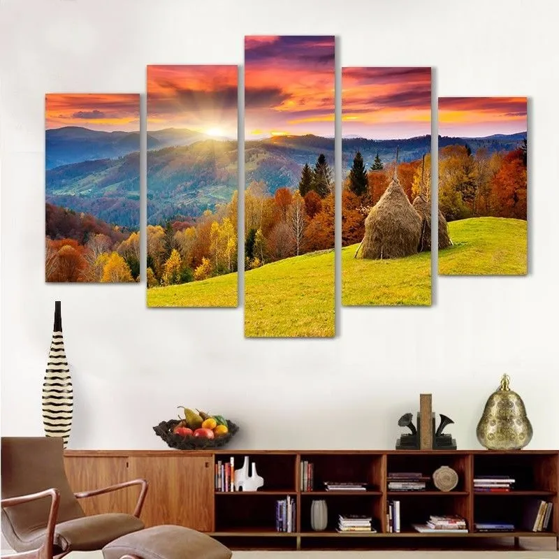 

Artryst Canvas Wall Art Painting HD Printed Poster Home Decoration 5 Panels Beautiful Autumn Hillside Landscape Modular Picture