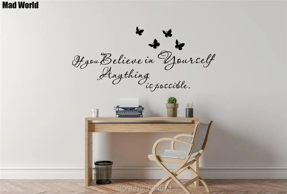 

Mad World-If you believe in yourself Quote Wall Art Stickers Wall Decals Home DIY Decoration Removable Decor Wall Stickers