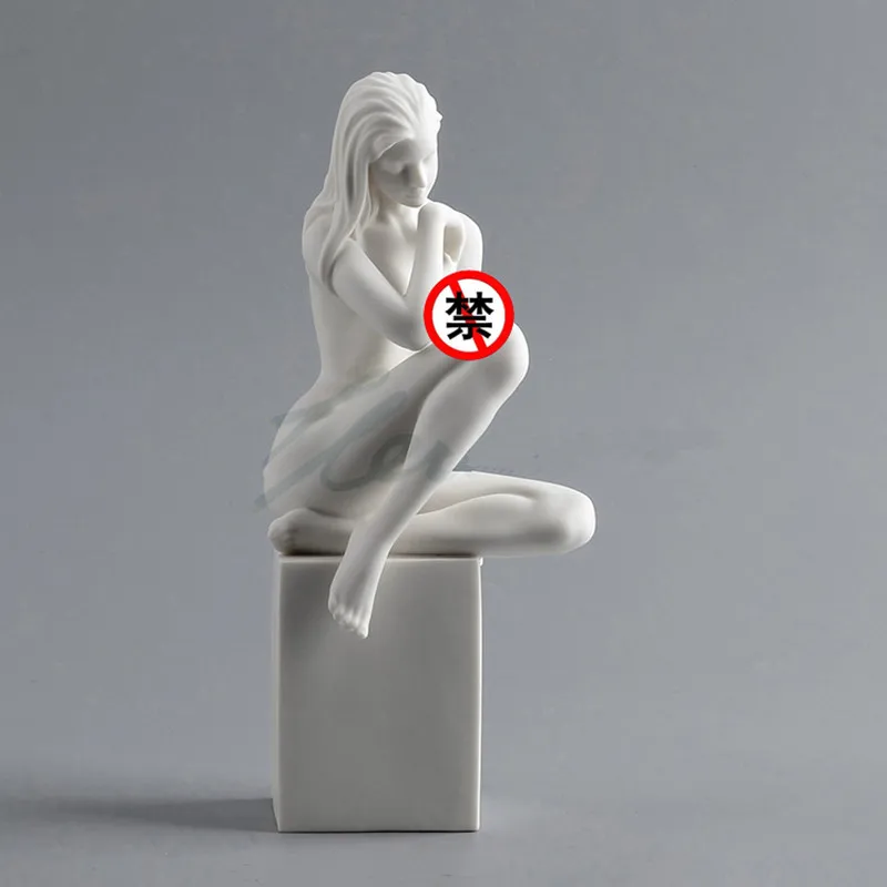 

Modern Ceramic Abstract Fiery Girl Figurine Nude Sitting Female Art Sculpture Body Statue Home Furnishing Articles R1776