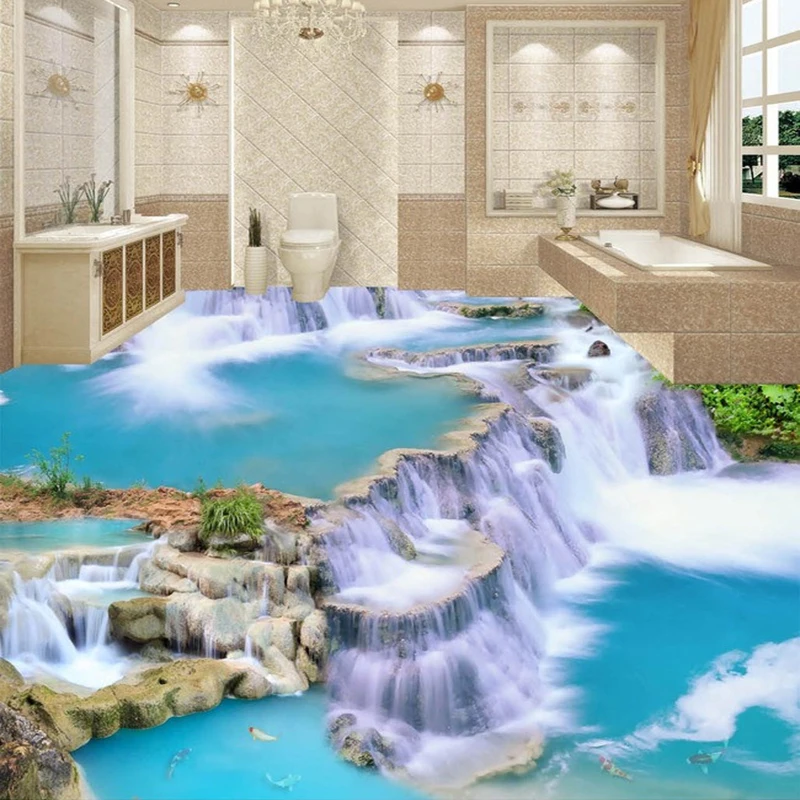 Водопад проточной воды 3D Пол фрески гостиной напольный для ванной и спальни украшения живопись ПВХ самоклеющиеся Настенные обои