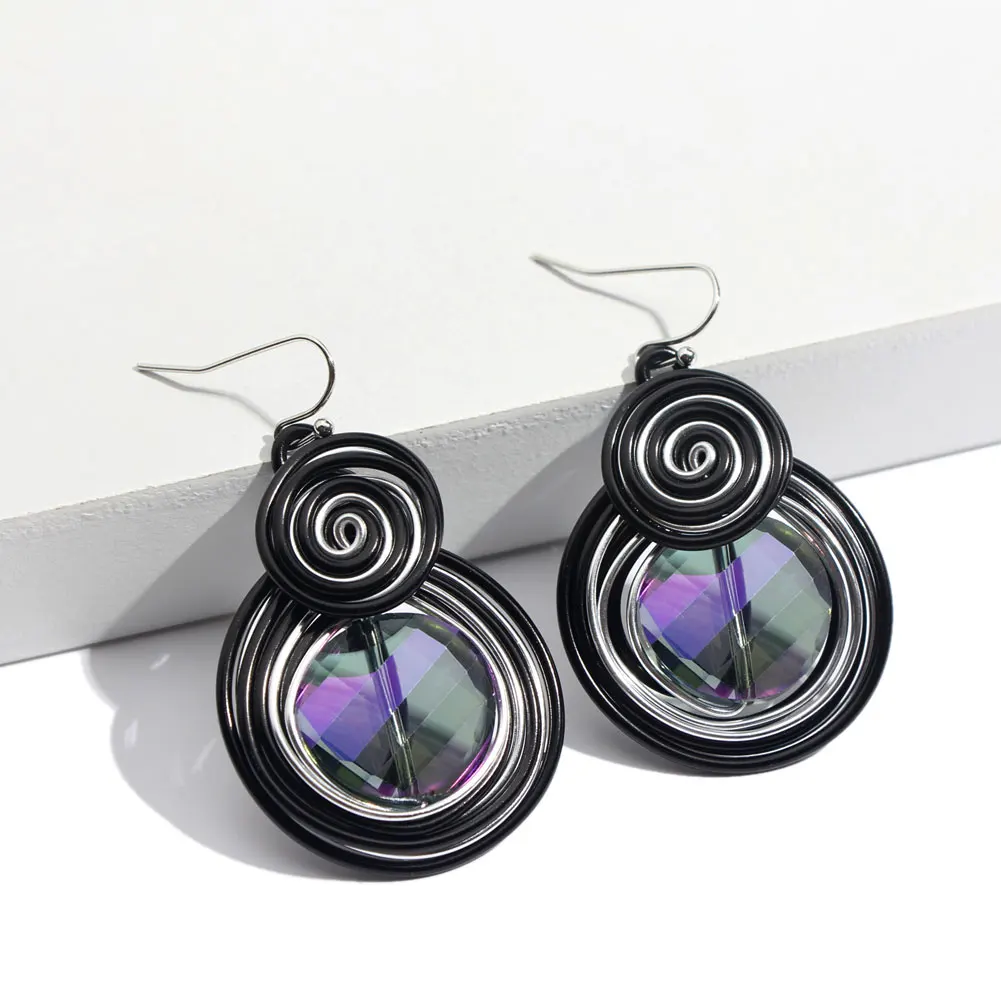 JUST FEEL Spiral Round Dangle Earrings Fashion Jewelry For Women Aluminum Crystal Statement Banquet 2018 New Design Drop Earring | Украшения