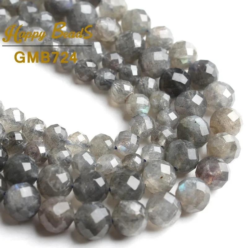 Natural Gem Faceted Grey Labradorite Stone Beads Loose Spacer For Jewelry Making DIY Bracelet Necklace 7.5inches 6mm/8mm | Украшения и