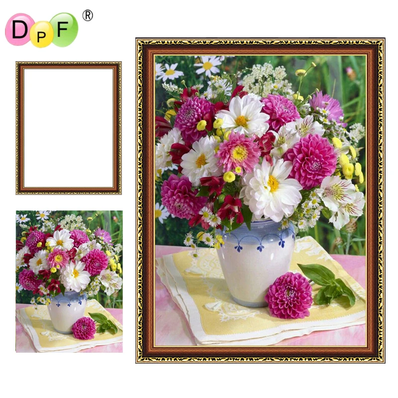 

DPF DIY New Framed Diamond Embroidery vase 5D Round full Diamond Painting Cross Stitch Rhinestone home Decor crafts needlework