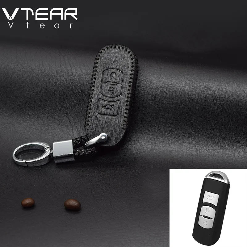 3 buttons Black Vtear натуральная кожа ключа автомобиля чехол для Mazda 2 3 6 Axela Atenza CX-5 CX5 CX-3 CX-4 CX-7 CX-9 аксессуары для смарт-2/3 кнопки - Название цвета: 3 buttons Black