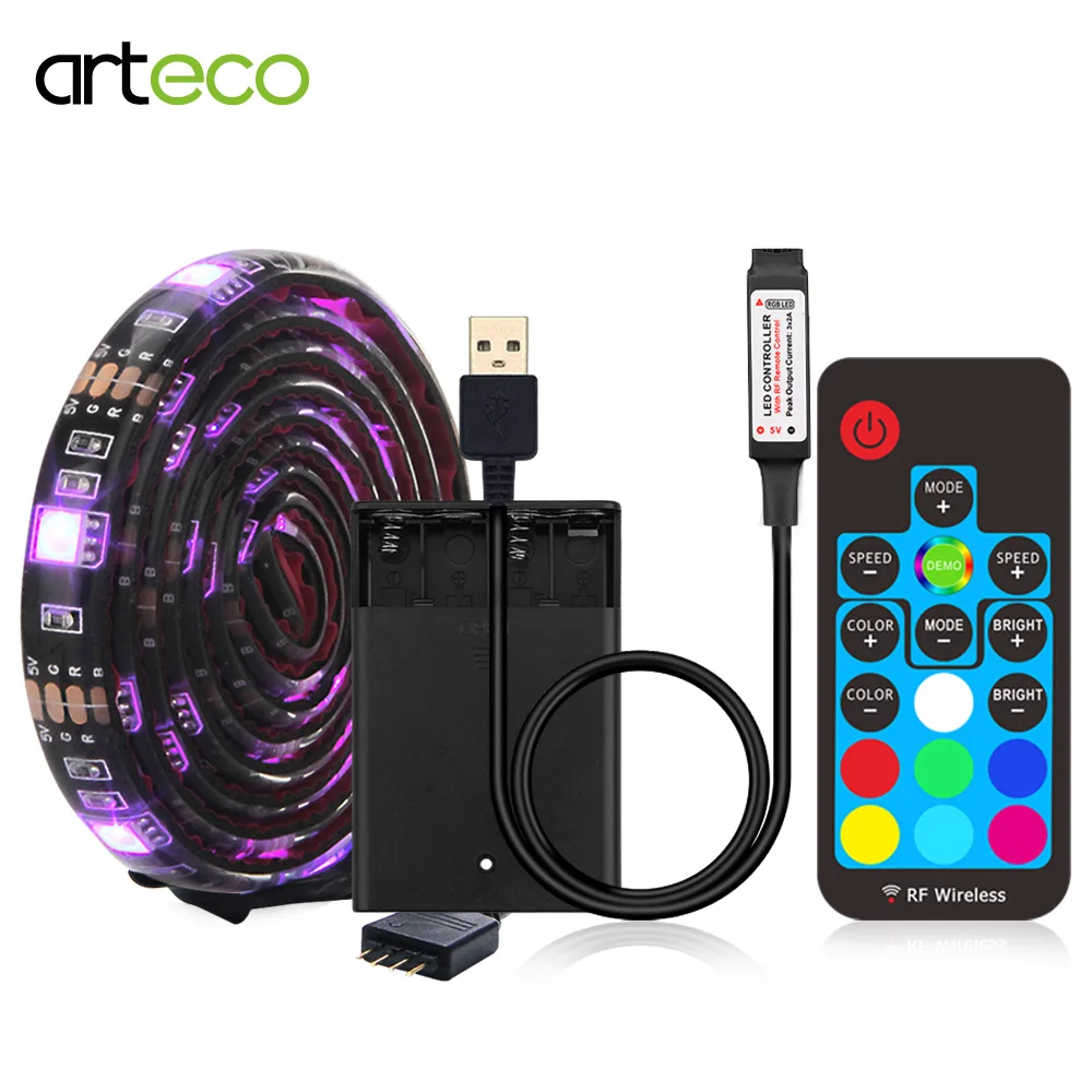 Светодиодная лента с питанием от аккумулятора Bluetooth 5050 RGB 1 м 2 IP20 IP65 USB 17 клавишами