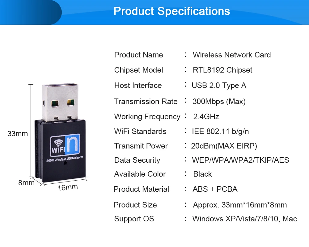 USB Wi Fi адаптер CHIPAL 300 Мбит/с 802 11 b/g/n|Сетевые карты| |