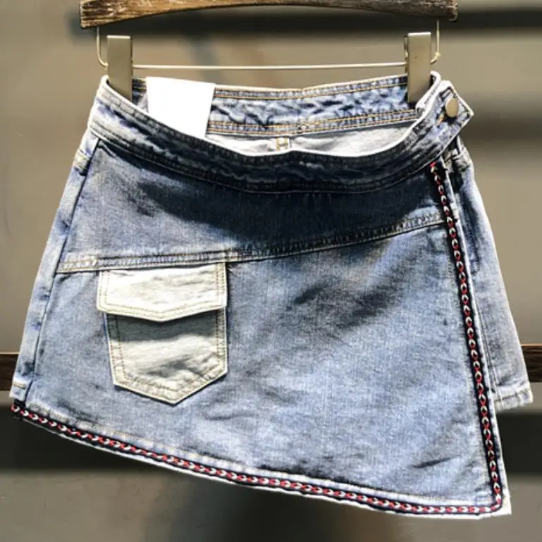 

Denim shorts women 2022 summer new fashion high waistpersonality pockets package hip jeans shorts skirt