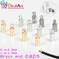 olingart 2 5mm round leather cord brass bell buckle clasps hooks for choose end caps silver color diy jewelry making findings