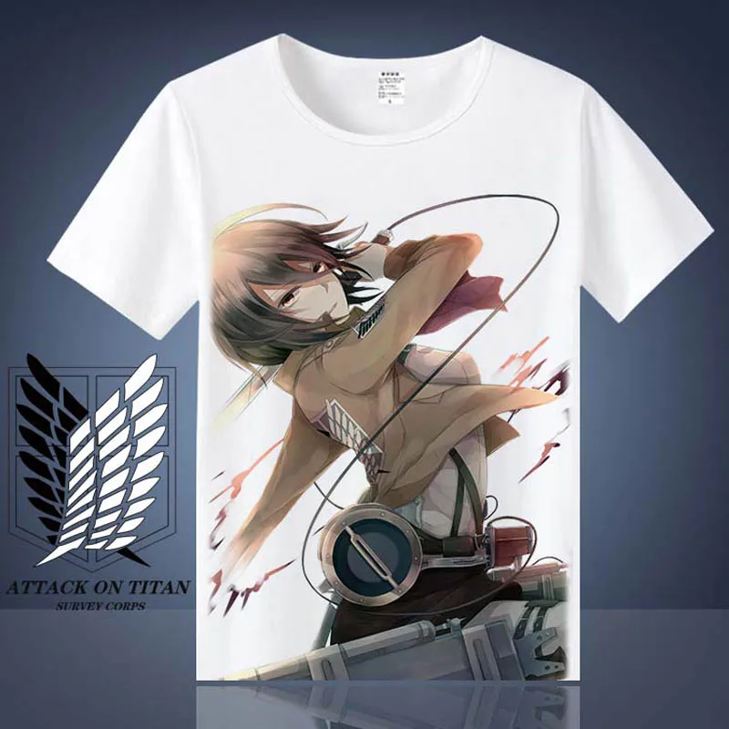 Coshome атака на Титанов футболка Shingeki No Kyojin Mikasa Levi Косплей футболки костюмы для мужчин и женщин короткий рукав летние футболки топы