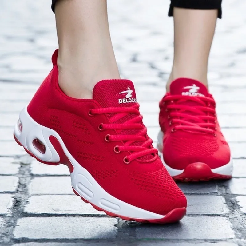 red fashion shoes Спортивная обувь для женщин; теннисная обувь кроссовки на танкетке; Ayakkabi Bayan; дышащая обувь для прогулки на открытом воздухе; zapatillas fitness Mujer - Color: red fashion shoes