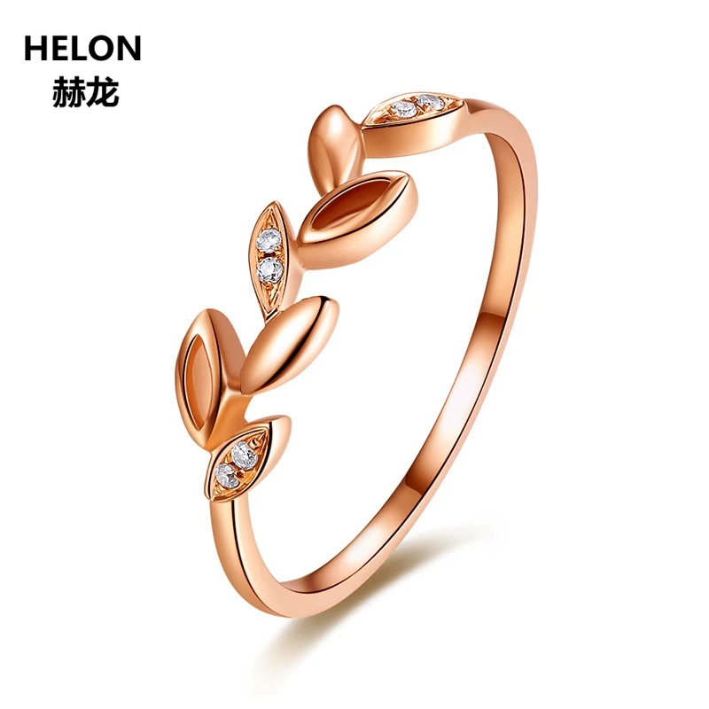 Leaf Solid 14k Rose Gold Natural Diamonds Engagement Ring Wedding Anniversary Band Fine Jewelry Women Trendy | Украшения и