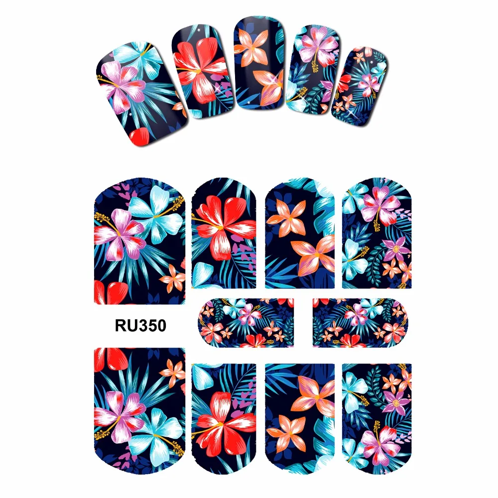

NAIL ART NAIL BEAUTY WATER STICKER DECAL SLIDER FULL COVER TROPICAL FLOWER PLANTS PURPLE DAISY ORCHID RU349-354