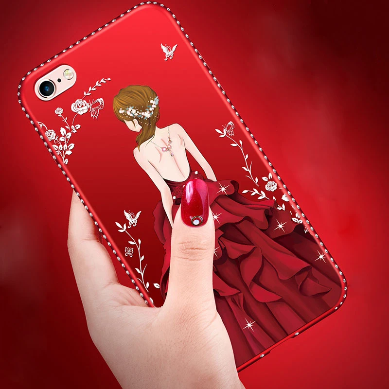 Красивая девушка Роскошный чехол для iPhone 6 6s 7 8 plus X Xs SE 2020 со стразами на заднюю