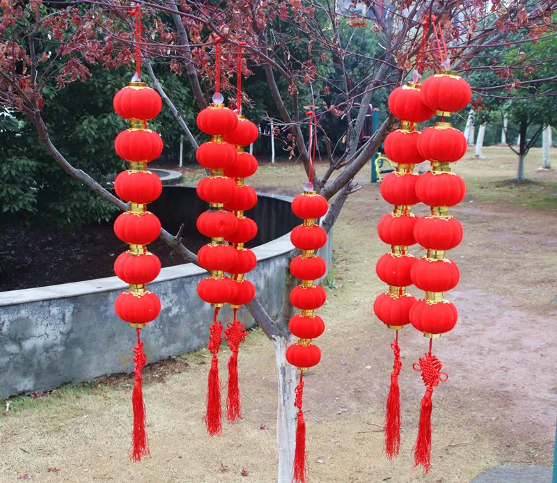 Круглый красный китайский фонарик диаметр 4 см 9 новогодние украшения вечерние 30