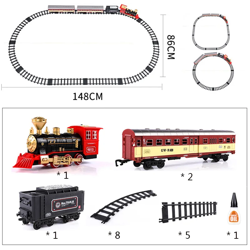 red calssic train Модель 1/24 года, Классическая модель железной дороги, паровозик, набор электронных поездов, сборные игрушки, сделай сам, железная дорога, трек, машинки, игрушка для детей - Цвет: red calssic train