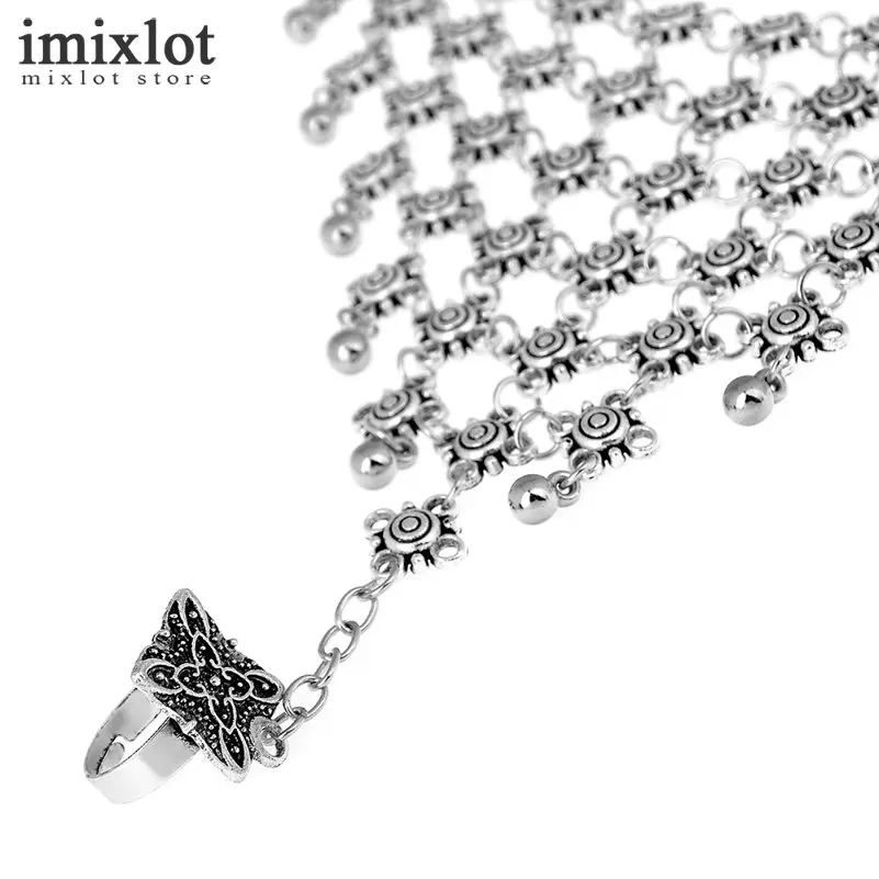 Imixlot Винтаж Серебряный полые цветок Бичи Chic фестиваль турецкий раб браслет для