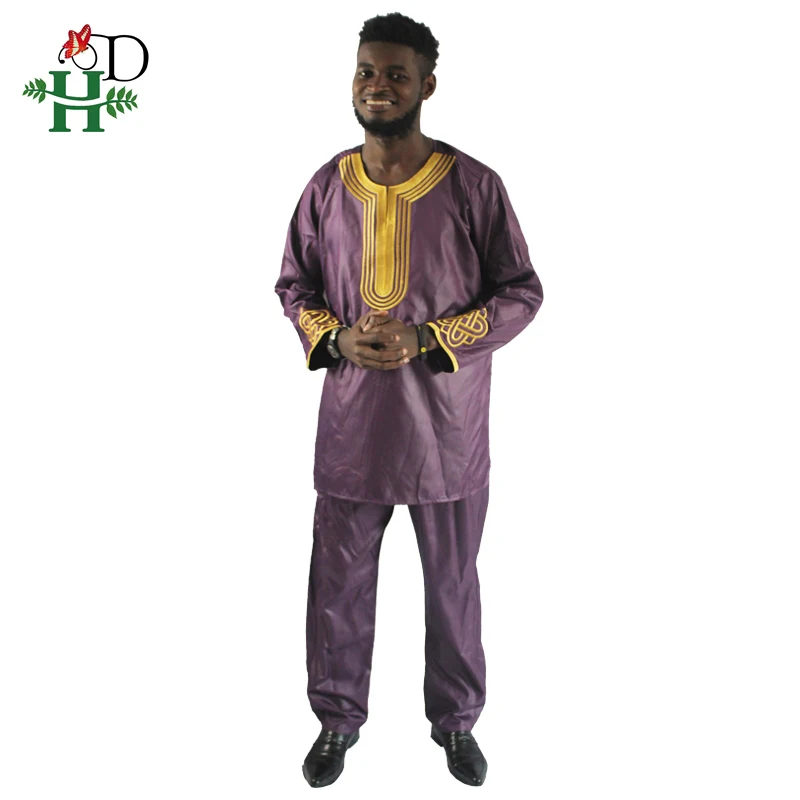 H & D 2019 Мужская традиционная африканская одежда bazin riche hombres camisa con pantalones bordado camiseta