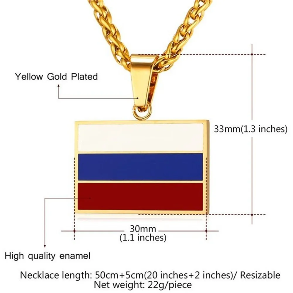 Ожерелье из нержавеющей стали 316L с российским флагом и цепочкой пшеницы Новинка