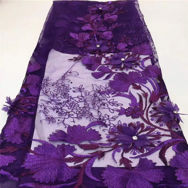 3D цветок французское кружево ткань Небесно синяя кружевная для свадебного