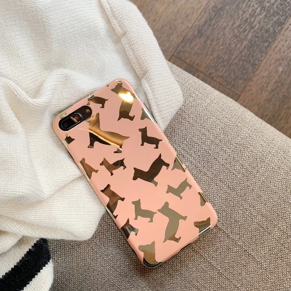 Fashion Gold Stamping Cartoon Lovely Dogs Soft IMD Phone Back Cover Cases For iPhone 6 6S 7 8 Plus X XS Max XR Pets Case |