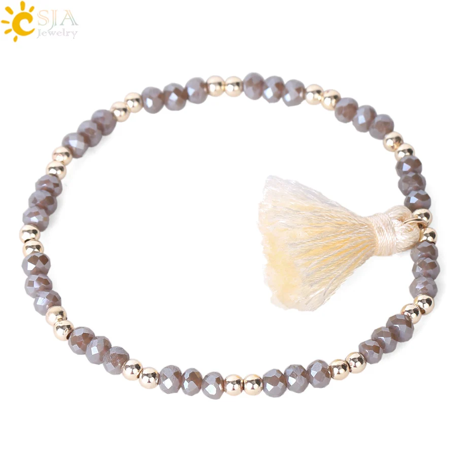 Csja чистый белый шелковый браслет граненый нить страз бусины браслеты для женщин