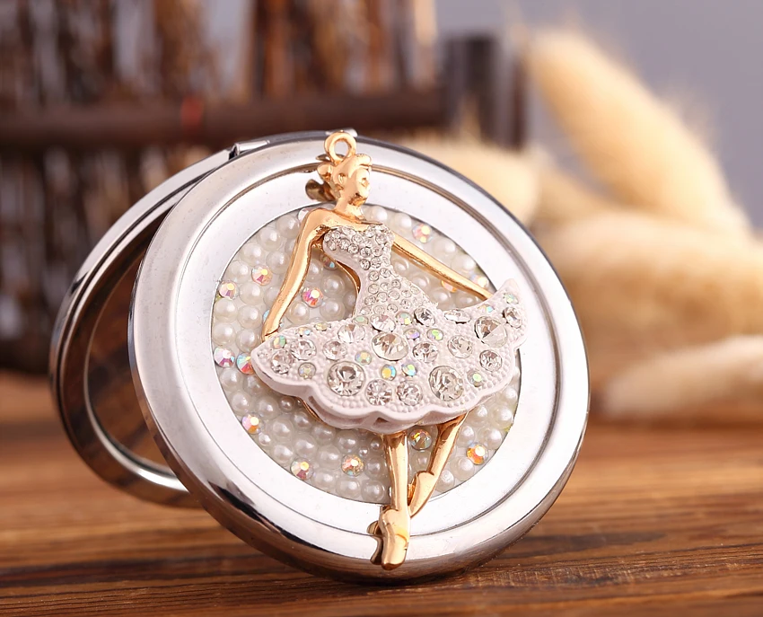 Выгравировать слова бесплатно bling Crystal Mini beauty карманное зеркало балетная Девушка