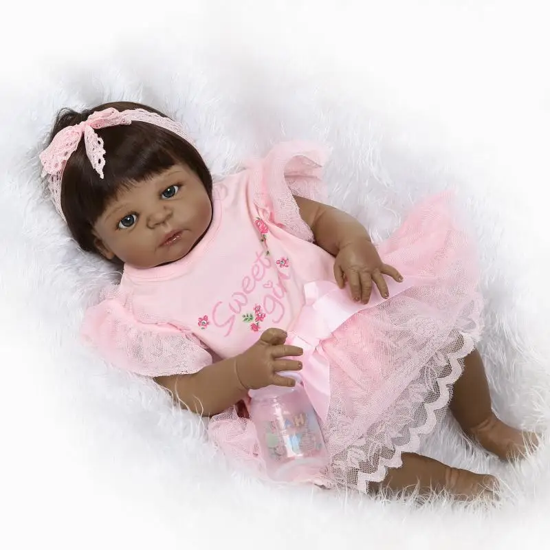 

New Cute 23inch/57cm Full Silicone Reborn Doll Soft Newborn Baby Girl Dolls Can Bath Bonecas Girls Birthday Gifts