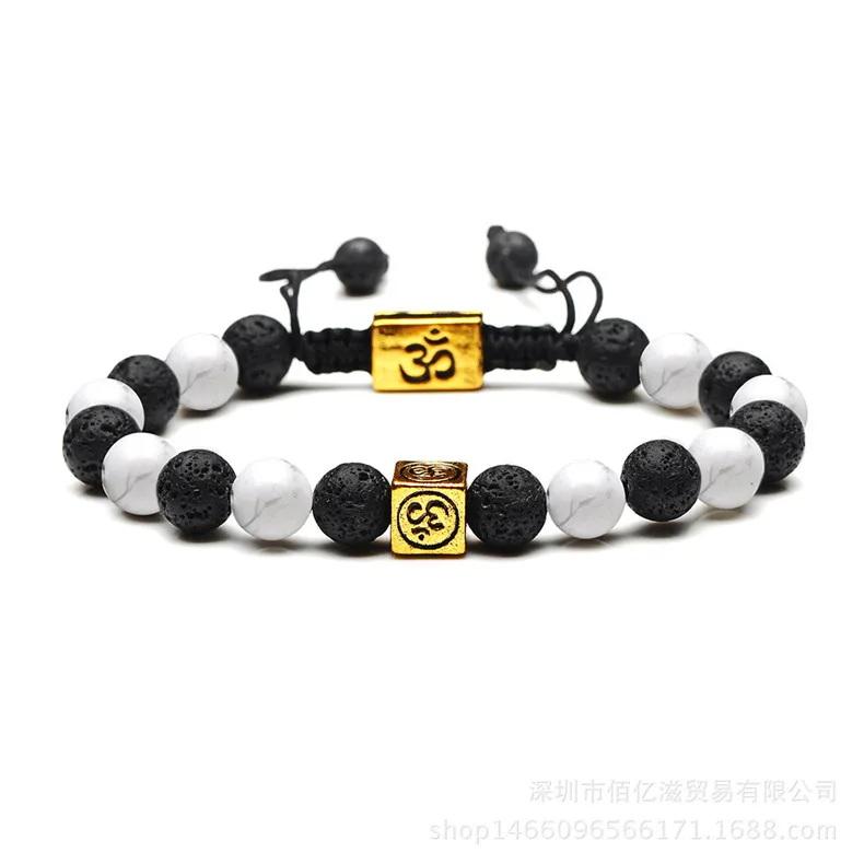 

Druzy 6pcs Square Alloy 8mm Energy Bead Volcanic Lava Rock Bracelet Natural Stone White Turquoises Couple Fashion Woven Bracelet