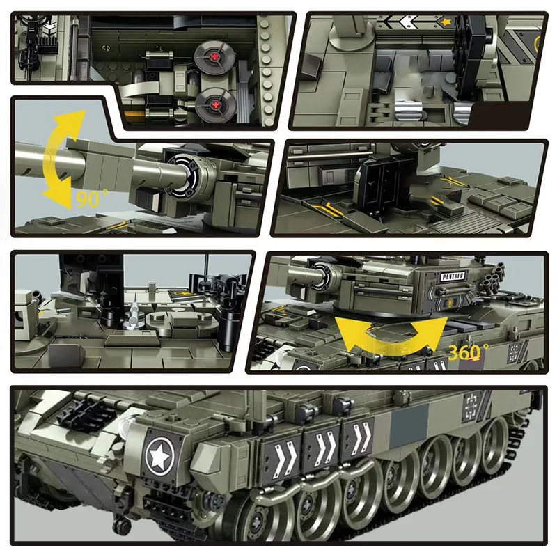 1747 шт., Военная серия, кирпичи WW2, Leopard 2, основная боевая модель танка, строительные блоки, игрушки для детей, подарки для мальчиков
