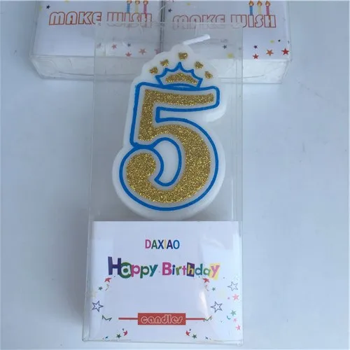 5-gold blue 1 шт 0-9 номер мультфильм корона Золотая свеча мальчик/девочка ребенок душ Дети День рождения праздничный торт свечи-цифры подарок - Цвет: 5-gold blue