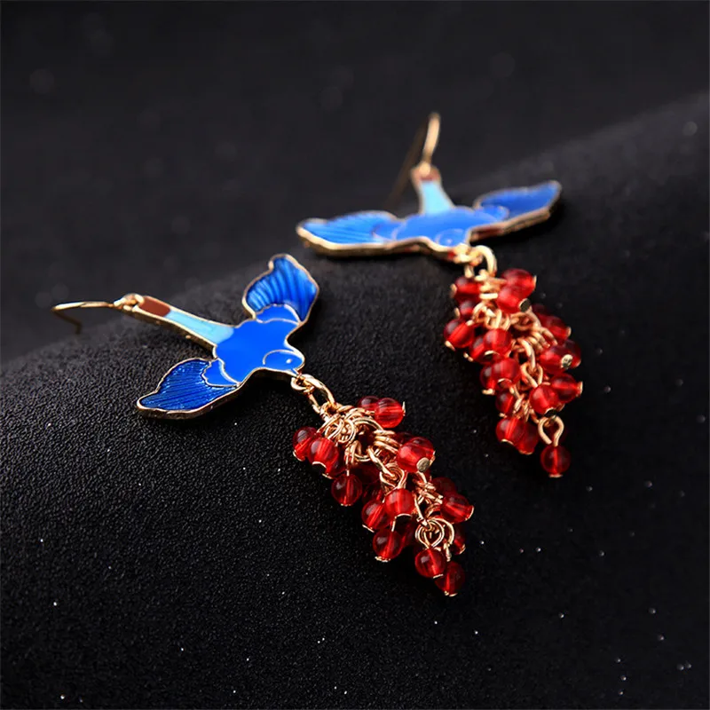 Enamel Animal Bird Red Beaded Piercing Drop Earrings for Women Bijoux Boucle D'oreille Blue EW-452 | Украшения и аксессуары
