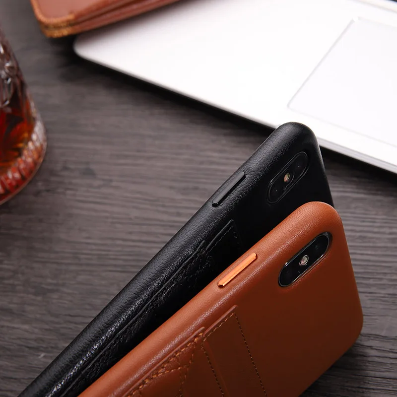 Алюминиевый металлический чехол из натуральной кожи для Apple iPhone XS X XS MAX, роскошный держатель для карт со слотом, чехол