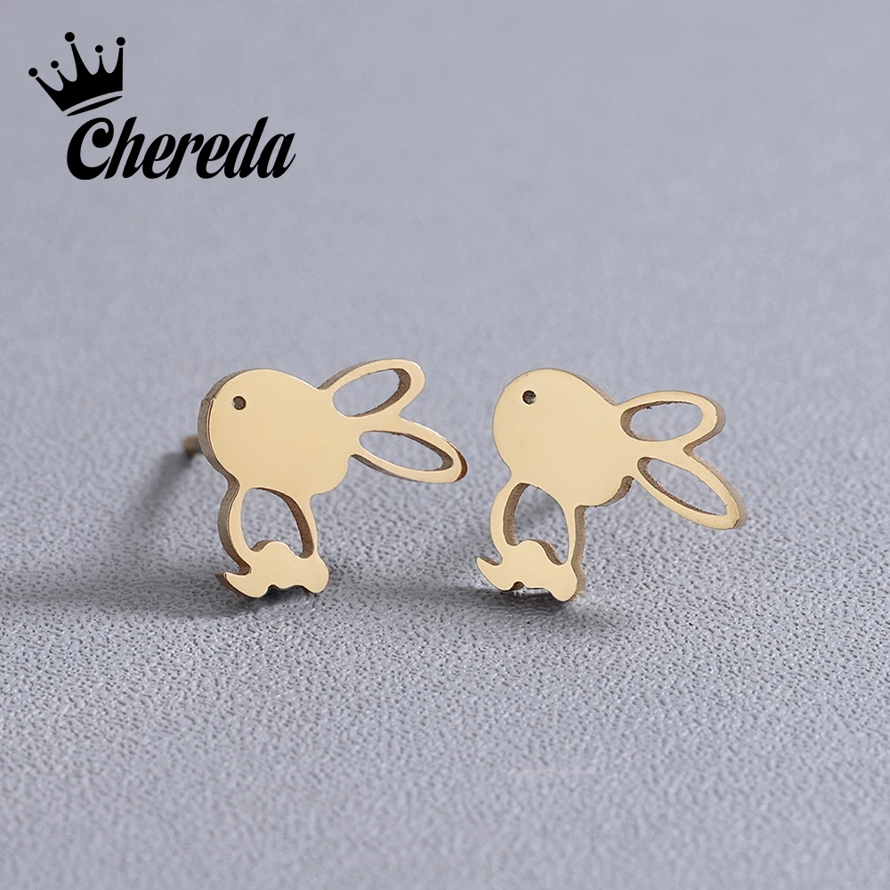 Chereda 2018 новые серьги из нержавеющей стали золотого цвета с кроликом детские
