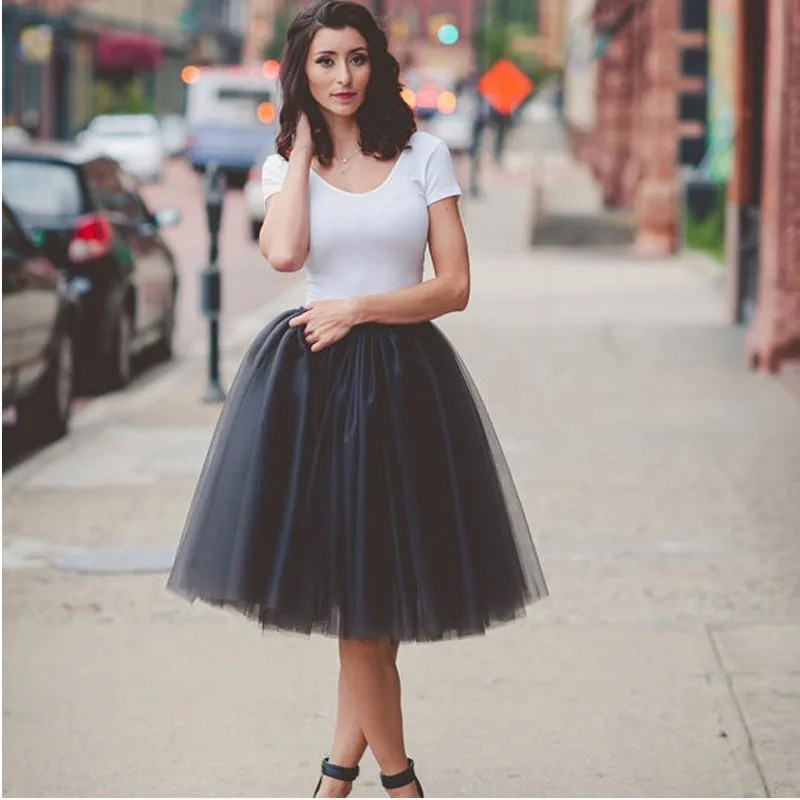 Женская фатиновая юбка-пачка большого размера 6-слойная Пышная с высокой талией