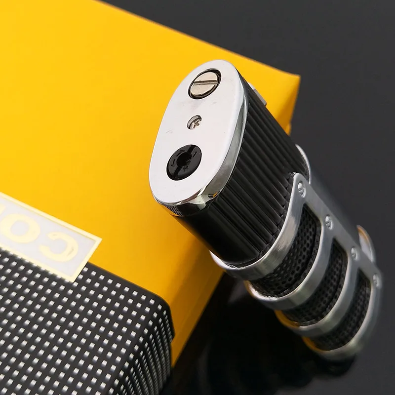 COHIBA Gridding Stripes style Turbo Зажигалка карманная Бутановая газовая ветрозащитная Тройная