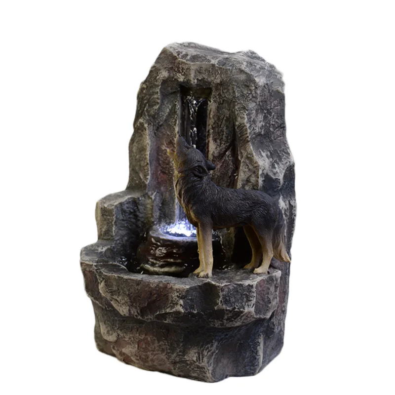 

110V/220V Vintage Rockery Flowing Water Fountain Resin Crafts Living Room Office Desktop Ornament Lucky Business Gift Home Decor