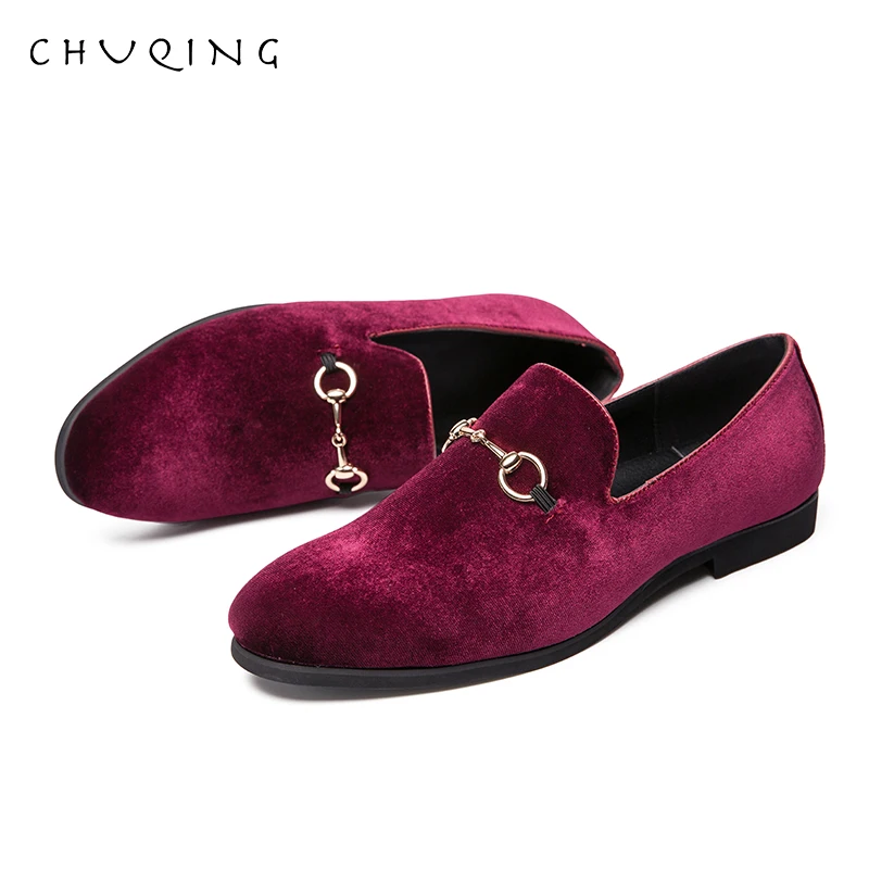 CHUQING/мужские модные золотые бархатные кожаные туфли без шнуровки мужские