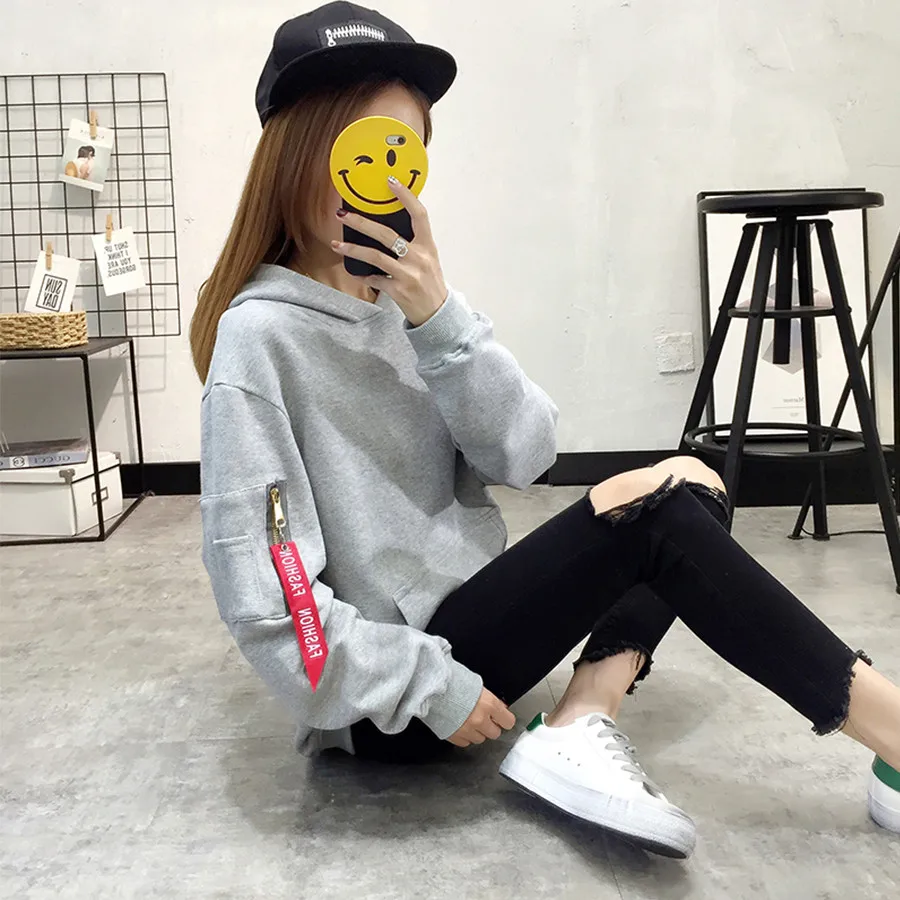 Women Hoodies Sweatshirts Long Sleeve 2017 Autumn Winter Hooded Pullover Hoodie Ladies Casual Tops Black Grey CoatsTracksuit | Женская
