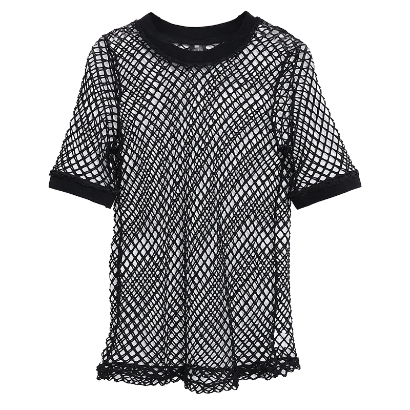 Новинка 2017 года сетчатые футболки Летние Женские однотонные О-образным вырезом